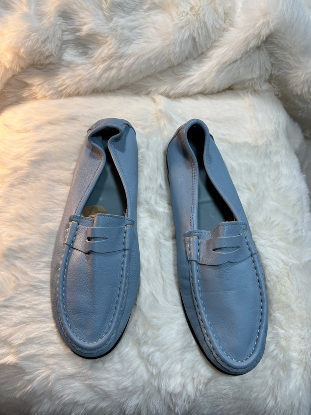 Italian Leather Penny Loafers in Light Blue - Picture 8 of 11